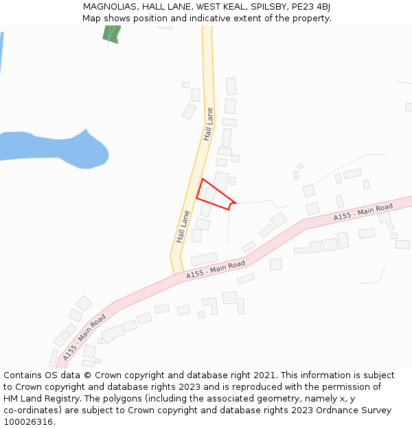 MAGNOLIAS, HALL LANE, WEST KEAL, SPILSBY, PE23 4BJ: Location map and indicative extent of plot