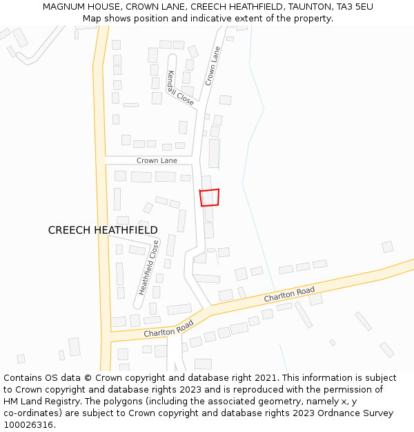 MAGNUM HOUSE, CROWN LANE, CREECH HEATHFIELD, TAUNTON, TA3 5EU: Location map and indicative extent of plot