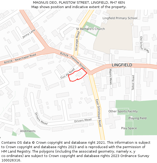 MAGNUS DEO, PLAISTOW STREET, LINGFIELD, RH7 6EN: Location map and indicative extent of plot