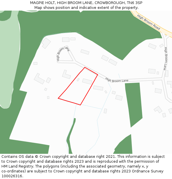 MAGPIE HOLT, HIGH BROOM LANE, CROWBOROUGH, TN6 3SP: Location map and indicative extent of plot