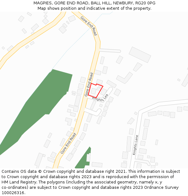 MAGPIES, GORE END ROAD, BALL HILL, NEWBURY, RG20 0PG: Location map and indicative extent of plot