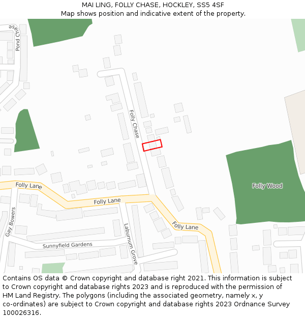 MAI LING, FOLLY CHASE, HOCKLEY, SS5 4SF: Location map and indicative extent of plot