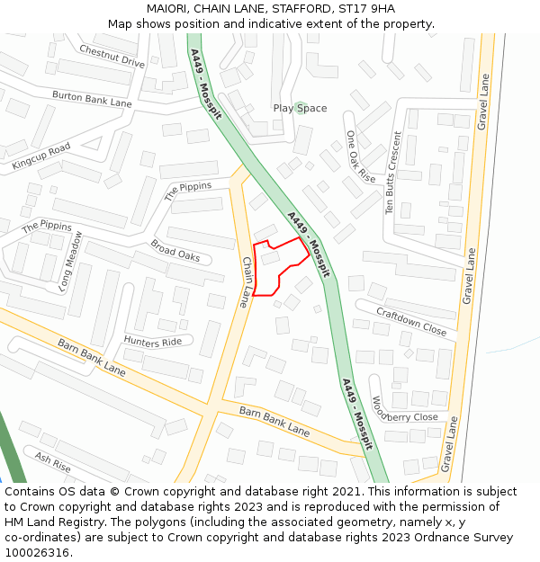 MAIORI, CHAIN LANE, STAFFORD, ST17 9HA: Location map and indicative extent of plot