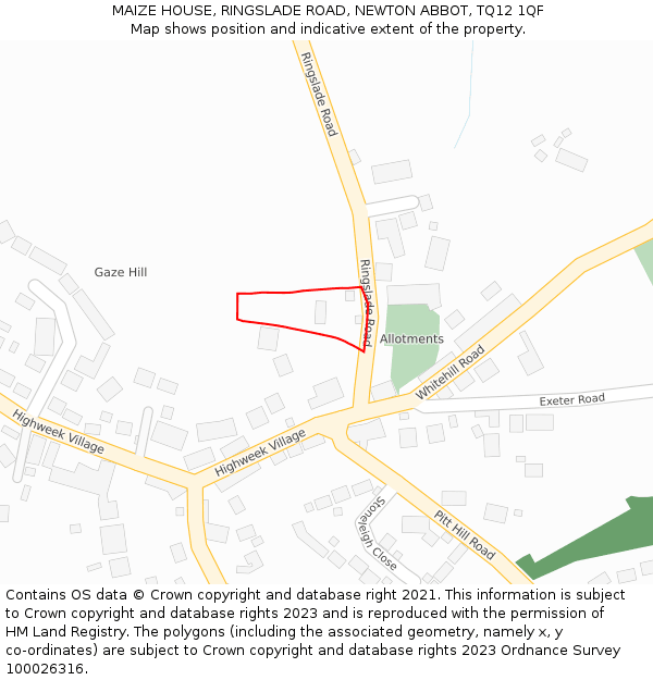 MAIZE HOUSE, RINGSLADE ROAD, NEWTON ABBOT, TQ12 1QF: Location map and indicative extent of plot