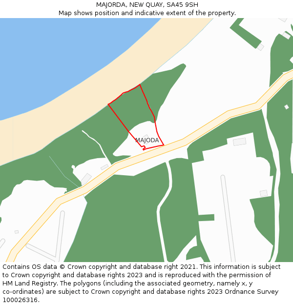 MAJORDA, NEW QUAY, SA45 9SH: Location map and indicative extent of plot