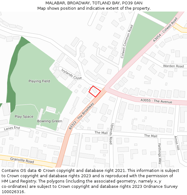 MALABAR, BROADWAY, TOTLAND BAY, PO39 0AN: Location map and indicative extent of plot