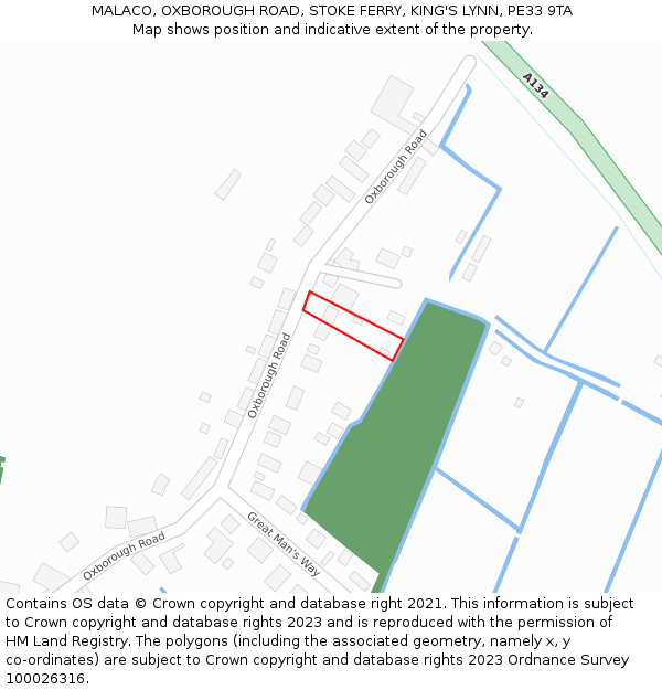 MALACO, OXBOROUGH ROAD, STOKE FERRY, KING'S LYNN, PE33 9TA: Location map and indicative extent of plot