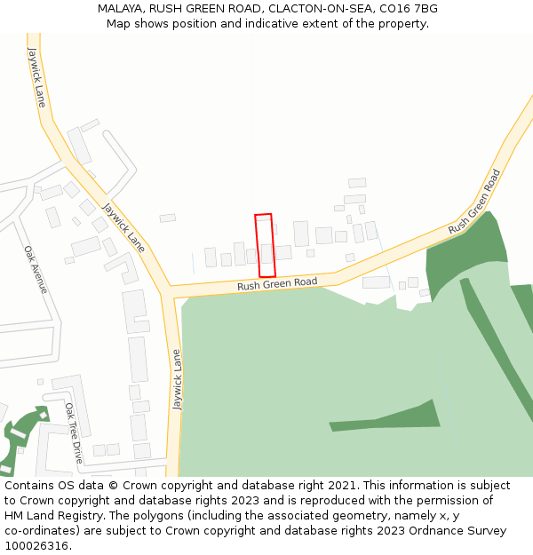 MALAYA, RUSH GREEN ROAD, CLACTON-ON-SEA, CO16 7BG: Location map and indicative extent of plot