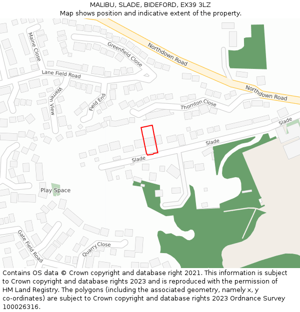 MALIBU, SLADE, BIDEFORD, EX39 3LZ: Location map and indicative extent of plot