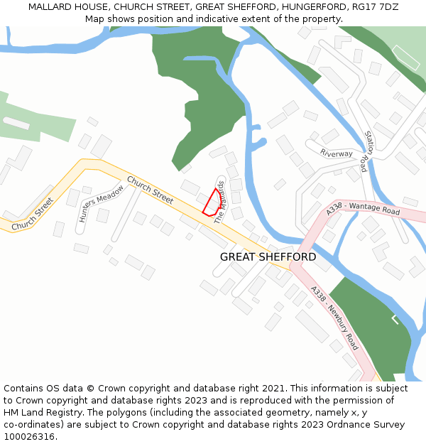 MALLARD HOUSE, CHURCH STREET, GREAT SHEFFORD, HUNGERFORD, RG17 7DZ: Location map and indicative extent of plot