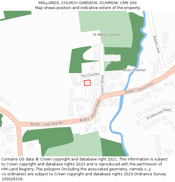 MALLARDS, CHURCH GARDENS, DUNMOW, CM6 2AX: Location map and indicative extent of plot