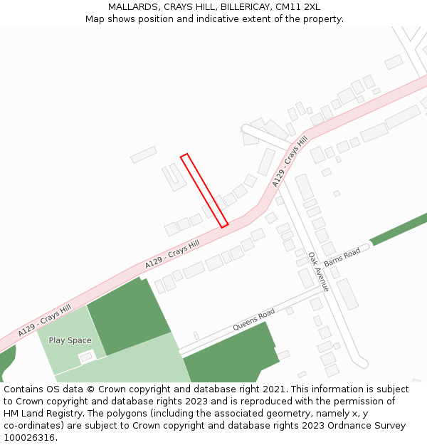 MALLARDS, CRAYS HILL, BILLERICAY, CM11 2XL: Location map and indicative extent of plot
