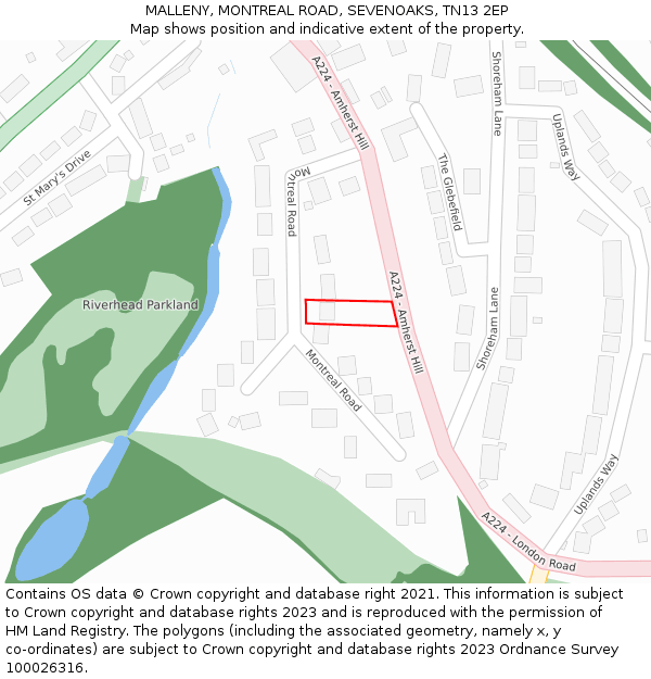 MALLENY, MONTREAL ROAD, SEVENOAKS, TN13 2EP: Location map and indicative extent of plot