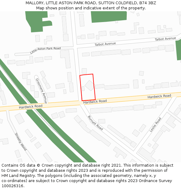 MALLORY, LITTLE ASTON PARK ROAD, SUTTON COLDFIELD, B74 3BZ: Location map and indicative extent of plot