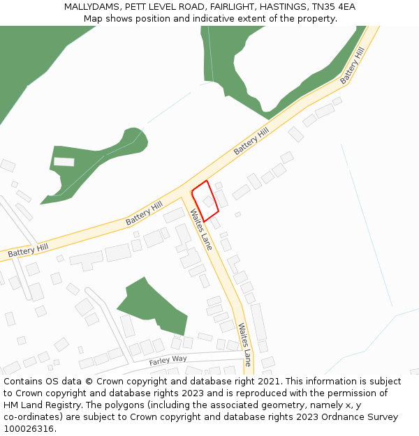 MALLYDAMS, PETT LEVEL ROAD, FAIRLIGHT, HASTINGS, TN35 4EA: Location map and indicative extent of plot