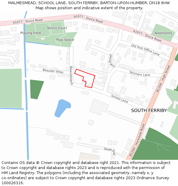 MALMESMEAD, SCHOOL LANE, SOUTH FERRIBY, BARTON-UPON-HUMBER, DN18 6HW: Location map and indicative extent of plot