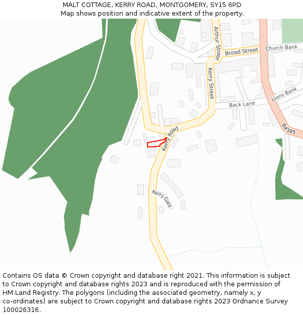 MALT COTTAGE, KERRY ROAD, MONTGOMERY, SY15 6PD: Location map and indicative extent of plot