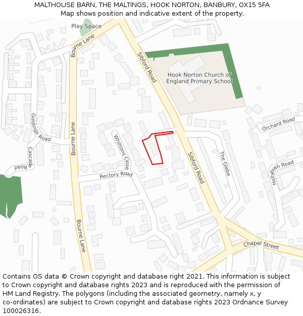 MALTHOUSE BARN, THE MALTINGS, HOOK NORTON, BANBURY, OX15 5FA: Location map and indicative extent of plot