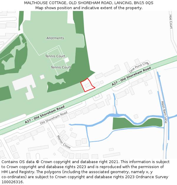 MALTHOUSE COTTAGE, OLD SHOREHAM ROAD, LANCING, BN15 0QS: Location map and indicative extent of plot
