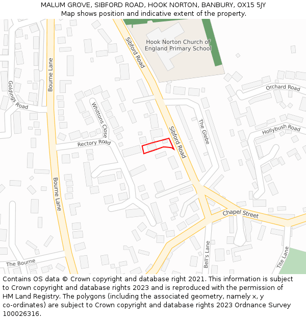 MALUM GROVE, SIBFORD ROAD, HOOK NORTON, BANBURY, OX15 5JY: Location map and indicative extent of plot