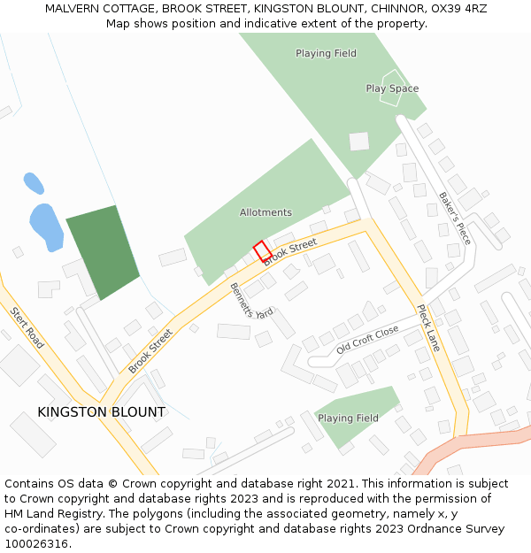 MALVERN COTTAGE, BROOK STREET, KINGSTON BLOUNT, CHINNOR, OX39 4RZ: Location map and indicative extent of plot