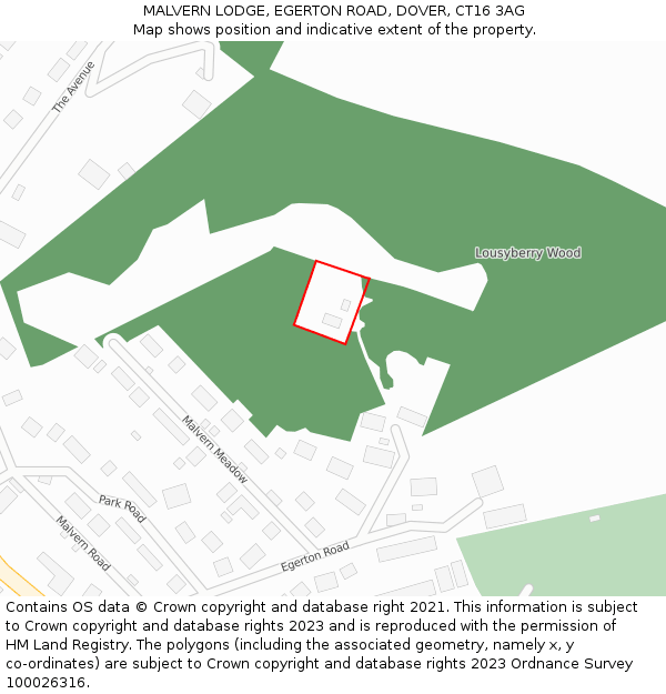 MALVERN LODGE, EGERTON ROAD, DOVER, CT16 3AG: Location map and indicative extent of plot