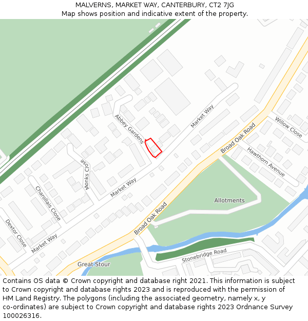 MALVERNS, MARKET WAY, CANTERBURY, CT2 7JG: Location map and indicative extent of plot