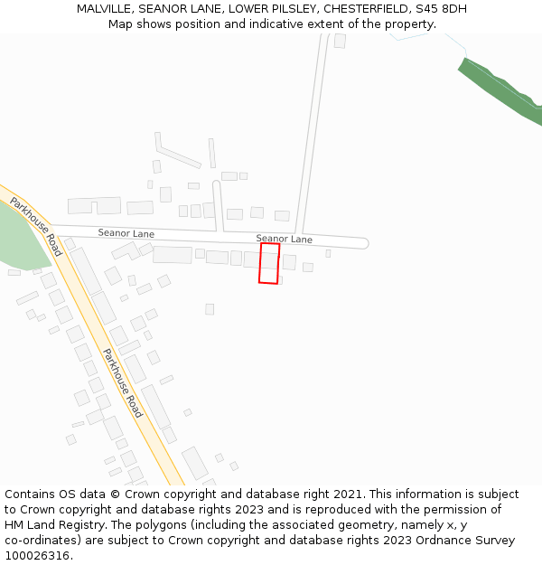 MALVILLE, SEANOR LANE, LOWER PILSLEY, CHESTERFIELD, S45 8DH: Location map and indicative extent of plot