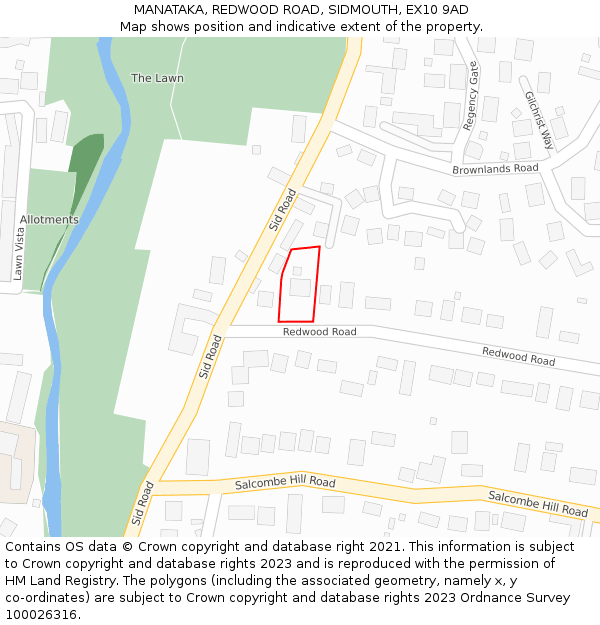 MANATAKA, REDWOOD ROAD, SIDMOUTH, EX10 9AD: Location map and indicative extent of plot