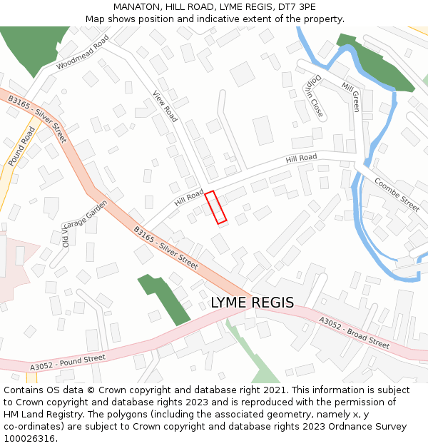MANATON, HILL ROAD, LYME REGIS, DT7 3PE: Location map and indicative extent of plot