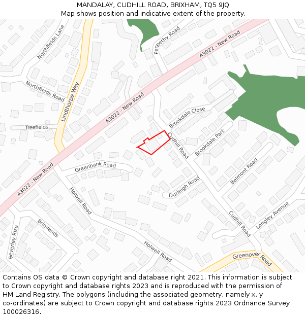 MANDALAY, CUDHILL ROAD, BRIXHAM, TQ5 9JQ: Location map and indicative extent of plot