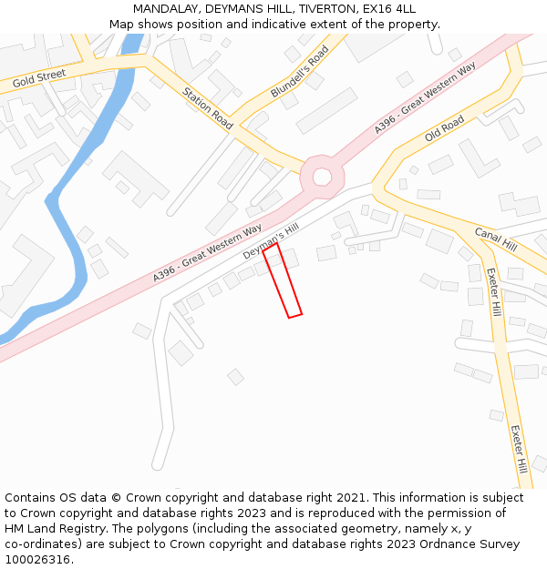 MANDALAY, DEYMANS HILL, TIVERTON, EX16 4LL: Location map and indicative extent of plot