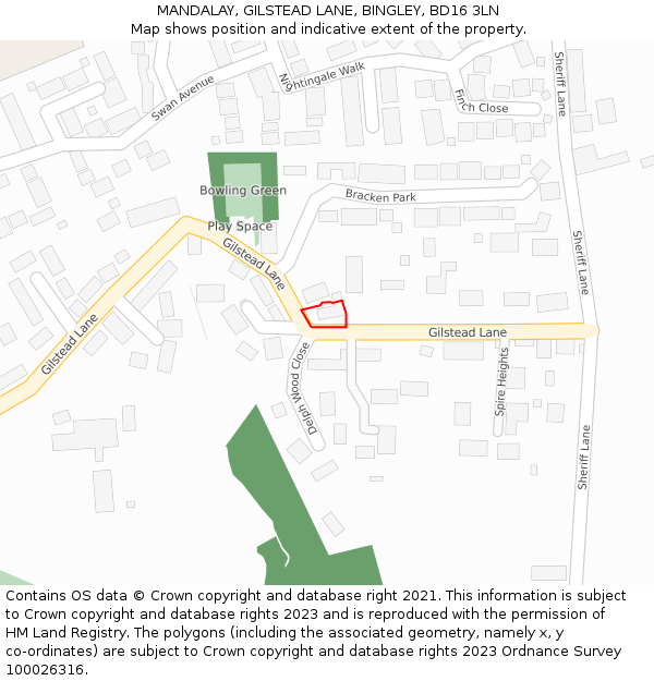 MANDALAY, GILSTEAD LANE, BINGLEY, BD16 3LN: Location map and indicative extent of plot