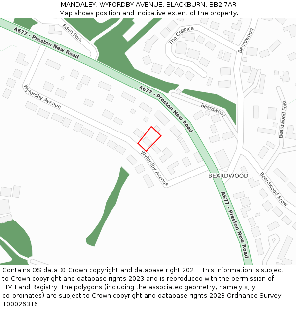 MANDALEY, WYFORDBY AVENUE, BLACKBURN, BB2 7AR: Location map and indicative extent of plot