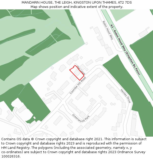 MANDARIN HOUSE, THE LEIGH, KINGSTON UPON THAMES, KT2 7DS: Location map and indicative extent of plot
