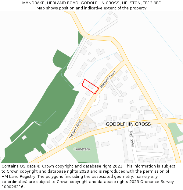 MANDRAKE, HERLAND ROAD, GODOLPHIN CROSS, HELSTON, TR13 9RD: Location map and indicative extent of plot