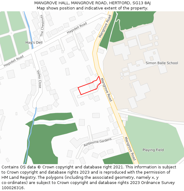 MANGROVE HALL, MANGROVE ROAD, HERTFORD, SG13 8AJ: Location map and indicative extent of plot