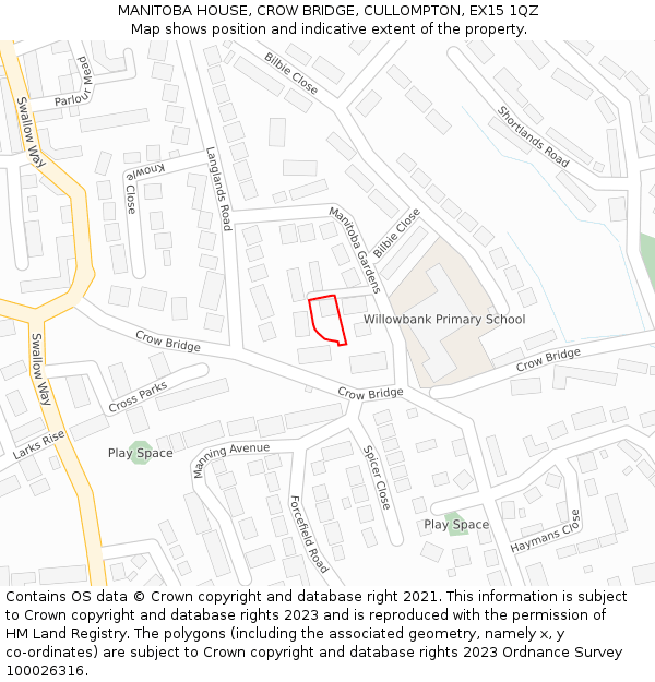 MANITOBA HOUSE, CROW BRIDGE, CULLOMPTON, EX15 1QZ: Location map and indicative extent of plot