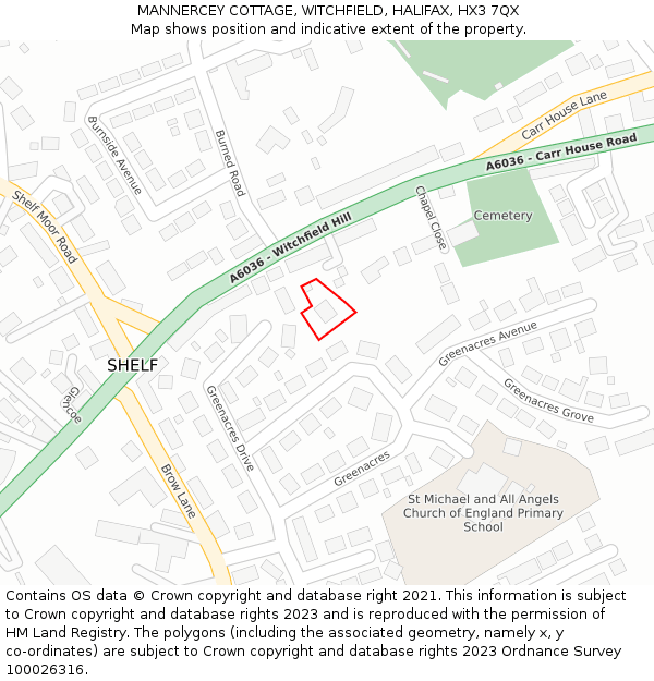 MANNERCEY COTTAGE, WITCHFIELD, HALIFAX, HX3 7QX: Location map and indicative extent of plot