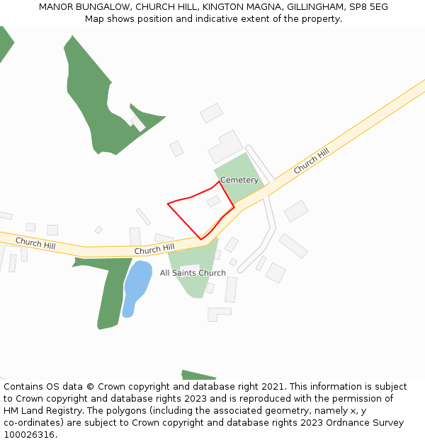 MANOR BUNGALOW, CHURCH HILL, KINGTON MAGNA, GILLINGHAM, SP8 5EG: Location map and indicative extent of plot