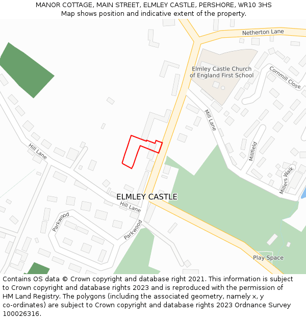 MANOR COTTAGE, MAIN STREET, ELMLEY CASTLE, PERSHORE, WR10 3HS: Location map and indicative extent of plot