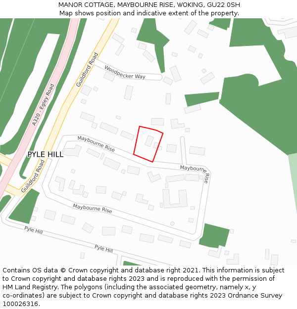 MANOR COTTAGE, MAYBOURNE RISE, WOKING, GU22 0SH: Location map and indicative extent of plot