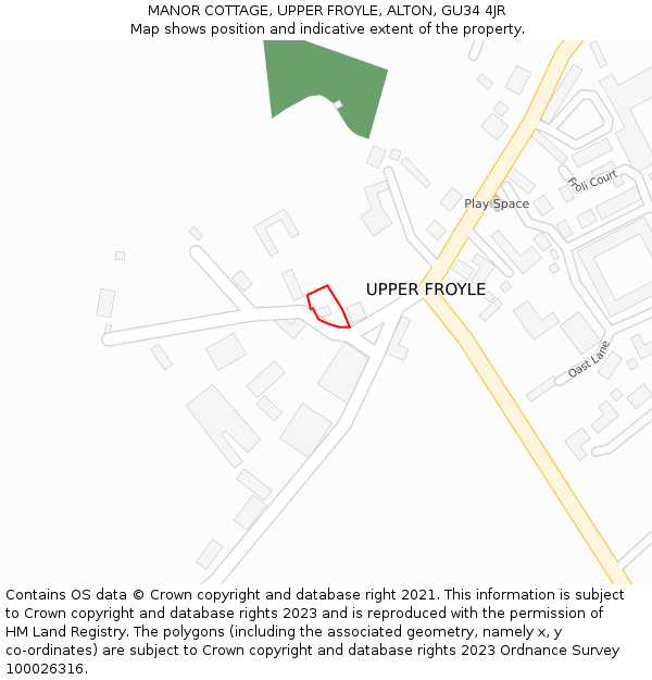 MANOR COTTAGE, UPPER FROYLE, ALTON, GU34 4JR: Location map and indicative extent of plot