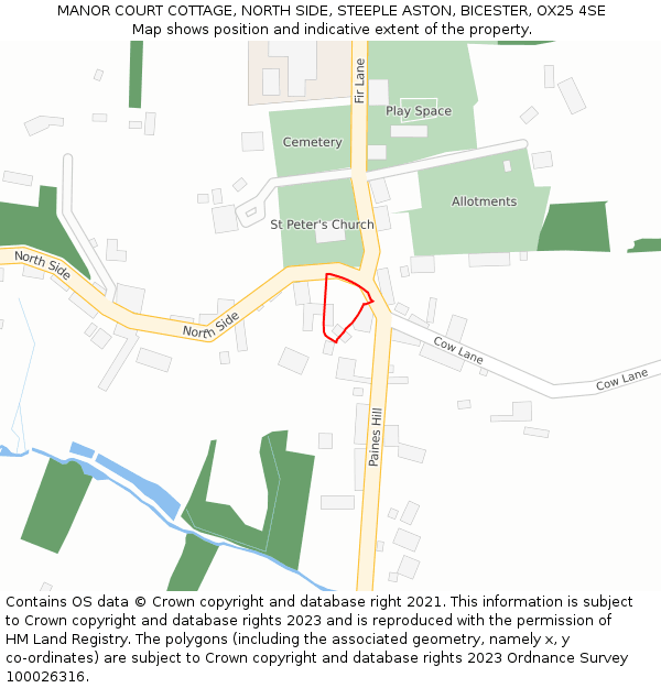 MANOR COURT COTTAGE, NORTH SIDE, STEEPLE ASTON, BICESTER, OX25 4SE: Location map and indicative extent of plot