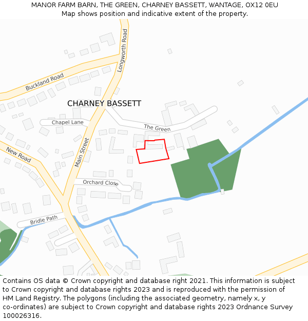 MANOR FARM BARN, THE GREEN, CHARNEY BASSETT, WANTAGE, OX12 0EU: Location map and indicative extent of plot