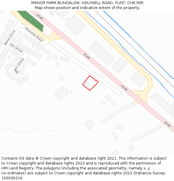 MANOR FARM BUNGALOW, HOLYWELL ROAD, FLINT, CH6 5RR: Location map and indicative extent of plot