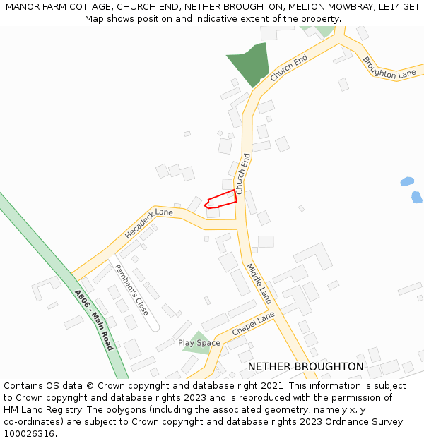 MANOR FARM COTTAGE, CHURCH END, NETHER BROUGHTON, MELTON MOWBRAY, LE14 3ET: Location map and indicative extent of plot