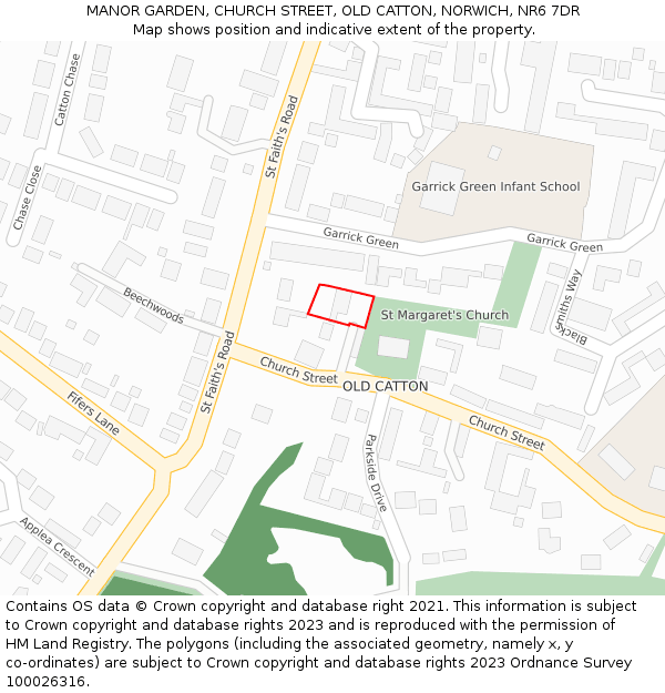 MANOR GARDEN, CHURCH STREET, OLD CATTON, NORWICH, NR6 7DR: Location map and indicative extent of plot
