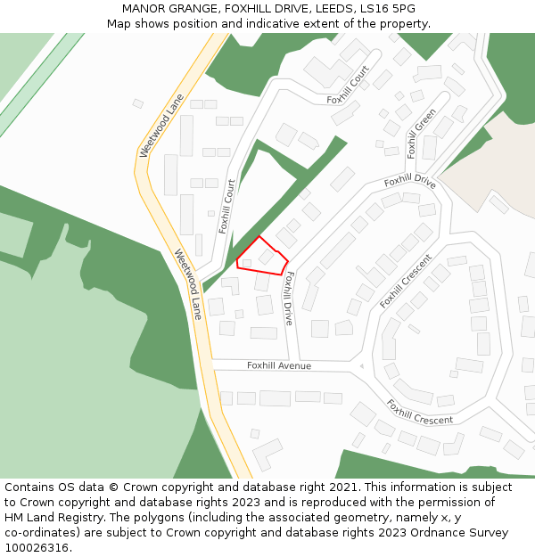 MANOR GRANGE, FOXHILL DRIVE, LEEDS, LS16 5PG: Location map and indicative extent of plot