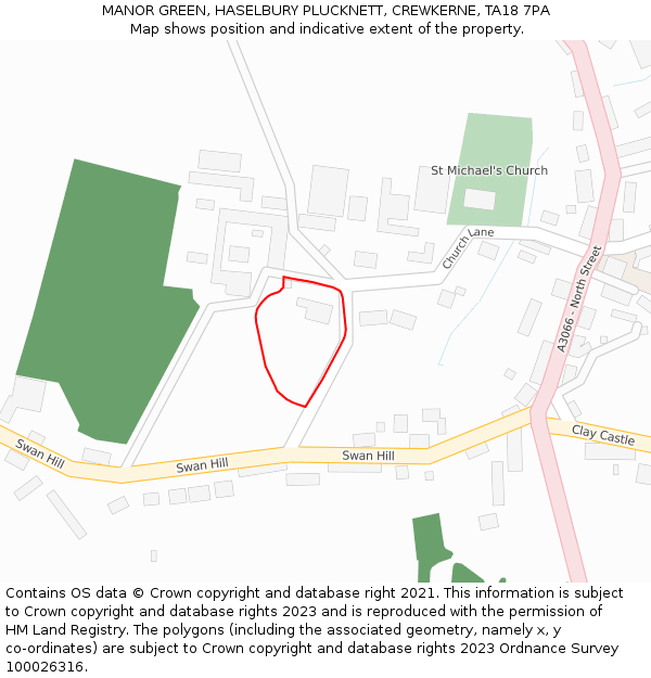 MANOR GREEN, HASELBURY PLUCKNETT, CREWKERNE, TA18 7PA: Location map and indicative extent of plot
